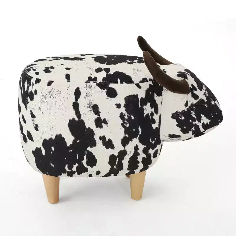 GDFStudio Moria Moderne en Bois d'Hévéa Velours Vache Ottoman