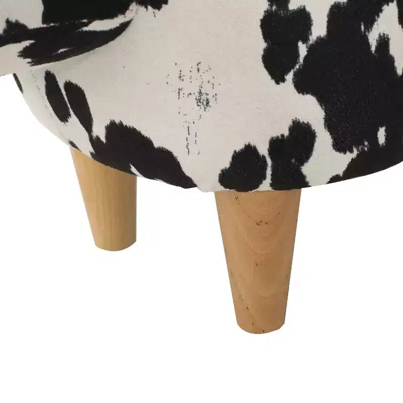 GDFStudio Moria Moderne en Bois d'Hévéa Velours Vache Ottoman