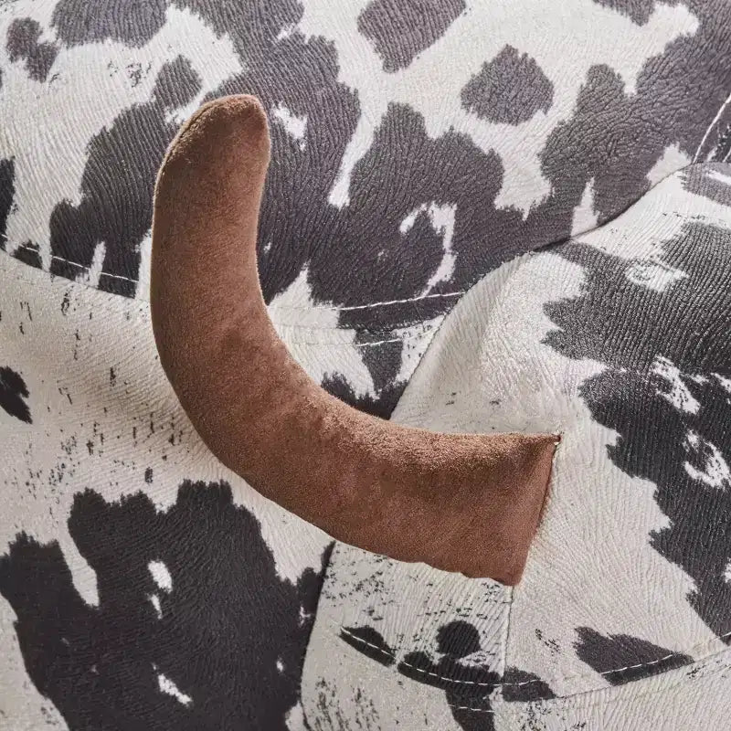GDFStudio Moria Moderne en Bois d'Hévéa Velours Vache Ottoman