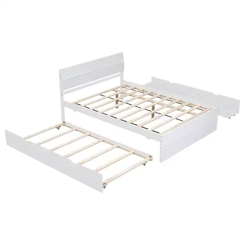 Cadre de lit double moderne Whisen avec tête et pied de lit blanc brillant, avec lit gigogne ou tiroirs, design peu encombrant