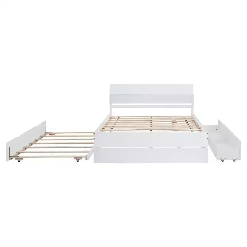 Cadre de lit double moderne Whisen avec tête et pied de lit blanc brillant, avec lit gigogne ou tiroirs, design peu encombrant