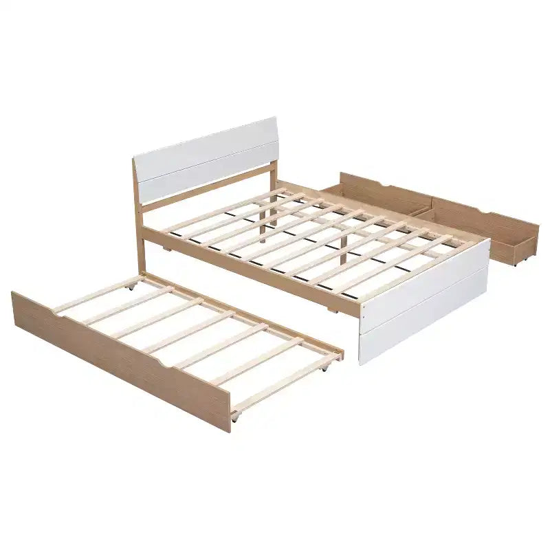 Cadre de lit double moderne Whisen avec tête et pied de lit blanc brillant, avec lit gigogne ou tiroirs, design peu encombrant