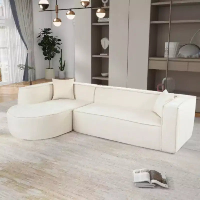 Canapé sectionnel de style moderne, canapé sectionnel en éponge, canapé modulaire en forme de L avec design incurvé élégant et tissu chenille luxueux, deux coussins décoratifs, pour salon, bureau
