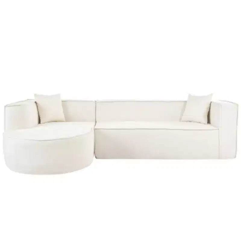 Canapé sectionnel de style moderne, canapé sectionnel en éponge, canapé modulaire en forme de L avec design incurvé élégant et tissu chenille luxueux, deux coussins décoratifs, pour salon, bureau