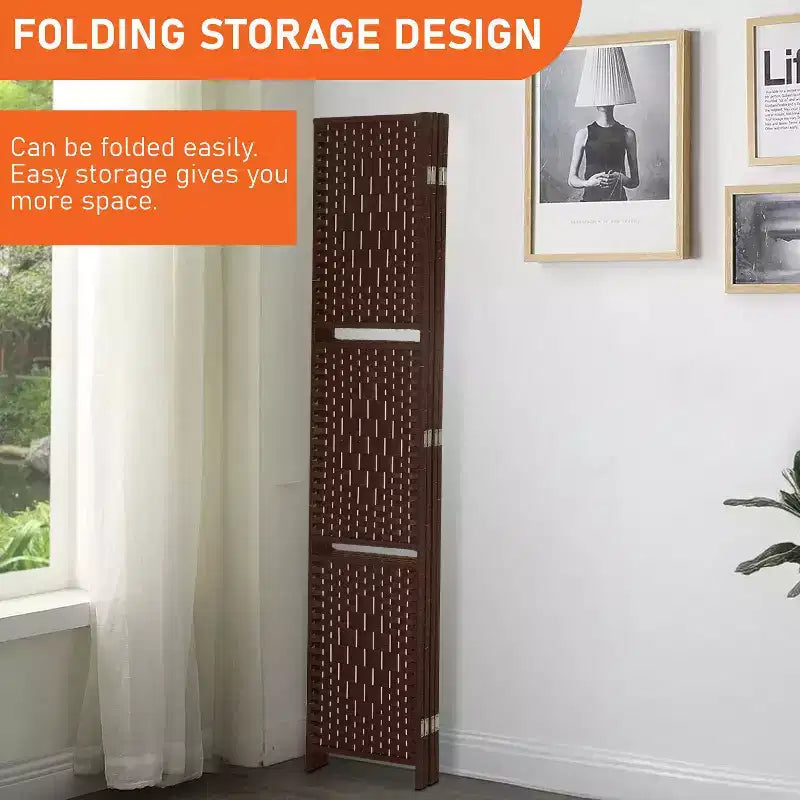 FDW Paravent Polyvalent 4/6 Panneaux avec Étagères Intégrées, Séparateur de Pièce en Bois Pliant Portable Élégant