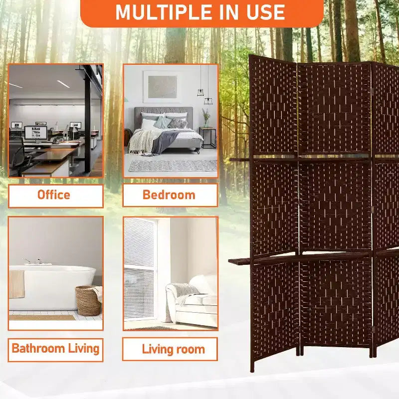 FDW Paravent Polyvalent 4/6 Panneaux avec Étagères Intégrées, Séparateur de Pièce en Bois Pliant Portable Élégant