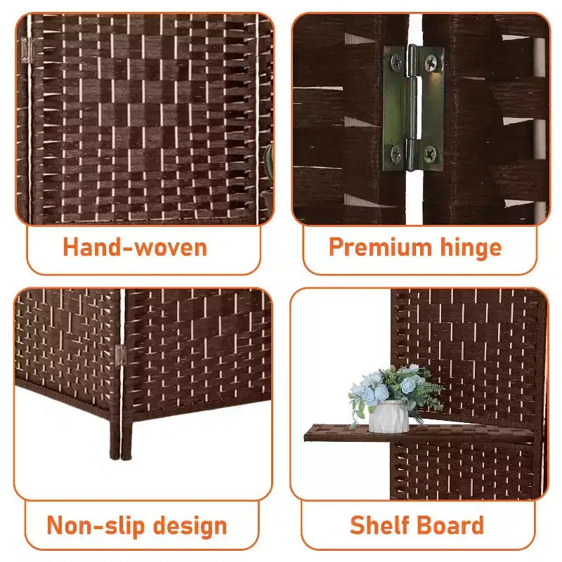 FDW Paravent Polyvalent 4/6 Panneaux avec Étagères Intégrées, Séparateur de Pièce en Bois Pliant Portable Élégant