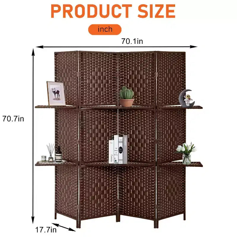 FDW Paravent Polyvalent 4/6 Panneaux avec Étagères Intégrées, Séparateur de Pièce en Bois Pliant Portable Élégant