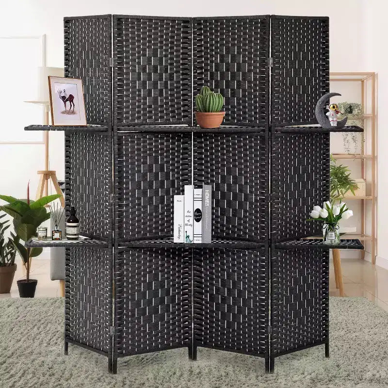 FDW Paravent Polyvalent 4/6 Panneaux avec Étagères Intégrées, Séparateur de Pièce en Bois Pliant Portable Élégant