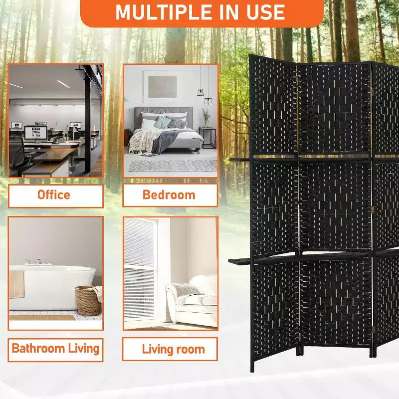FDW Paravent Polyvalent 4/6 Panneaux avec Étagères Intégrées, Séparateur de Pièce en Bois Pliant Portable Élégant
