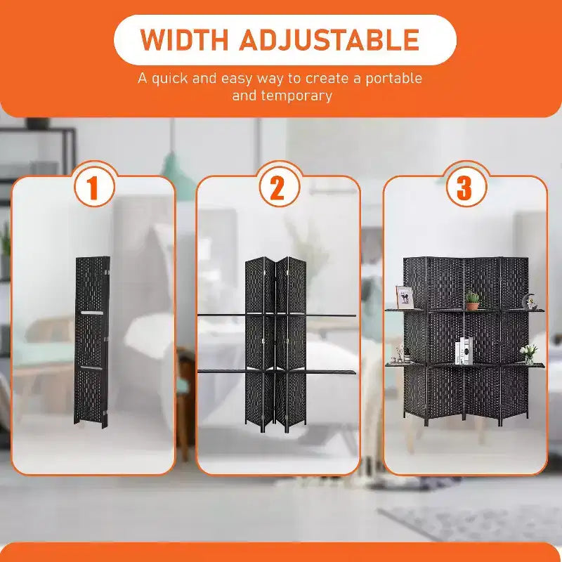 FDW Paravent Polyvalent 4/6 Panneaux avec Étagères Intégrées, Séparateur de Pièce en Bois Pliant Portable Élégant