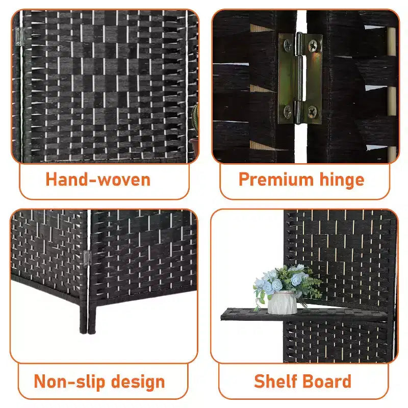 FDW Paravent Polyvalent 4/6 Panneaux avec Étagères Intégrées, Séparateur de Pièce en Bois Pliant Portable Élégant