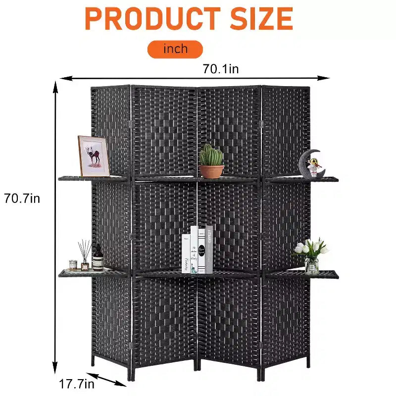 FDW Paravent Polyvalent 4/6 Panneaux avec Étagères Intégrées, Séparateur de Pièce en Bois Pliant Portable Élégant