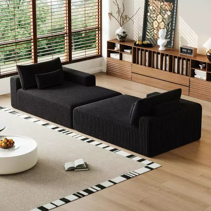 GDFStudio Candy 2 canapés-lits surdimensionnés en velours côtelé de 150 W, chaise longue de 75 D