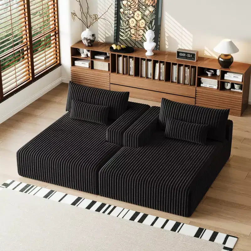 GDFStudio Candy 2 canapés-lits surdimensionnés en velours côtelé de 150 W, chaise longue de 75 D