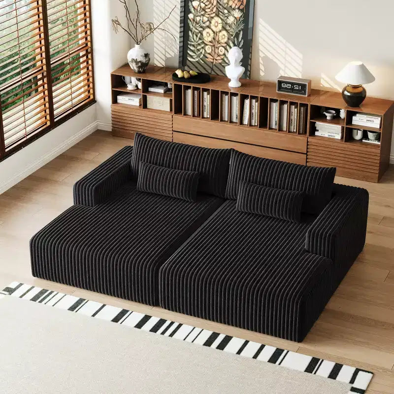 GDFStudio Candy 2 canapés-lits surdimensionnés en velours côtelé de 150 W, chaise longue de 75 D