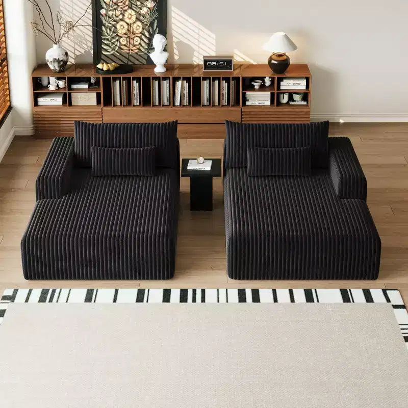 GDFStudio Candy 2 canapés-lits surdimensionnés en velours côtelé de 150 W, chaise longue de 75 D