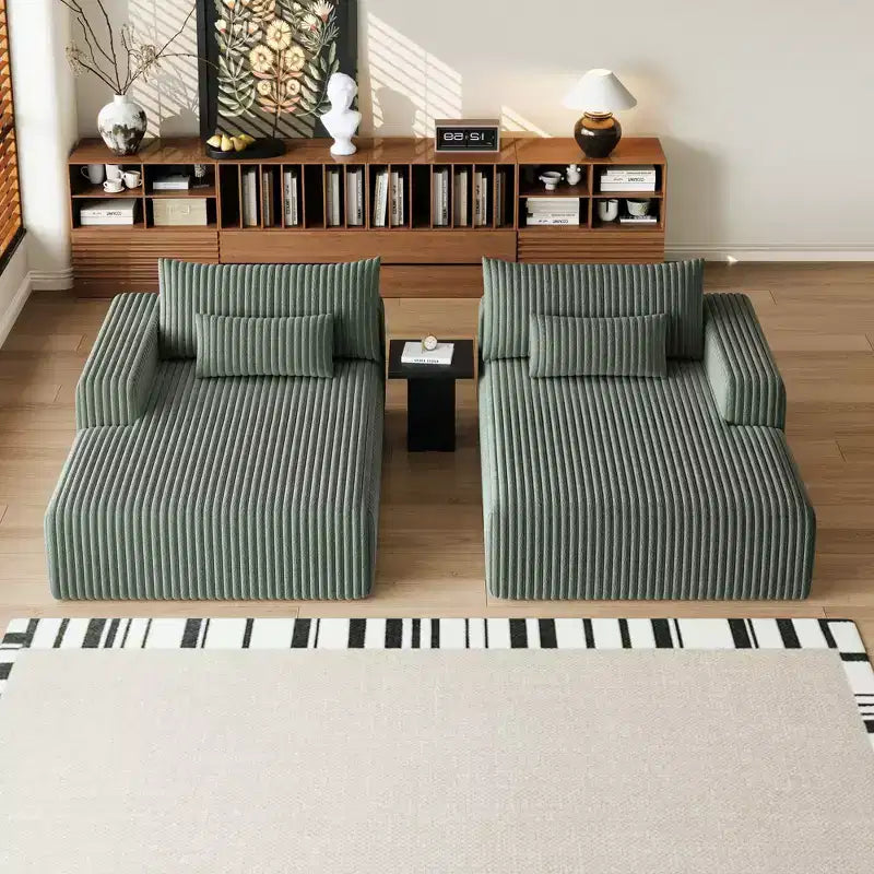 GDFStudio Candy 2 canapés-lits surdimensionnés en velours côtelé de 150 W, chaise longue de 75 D