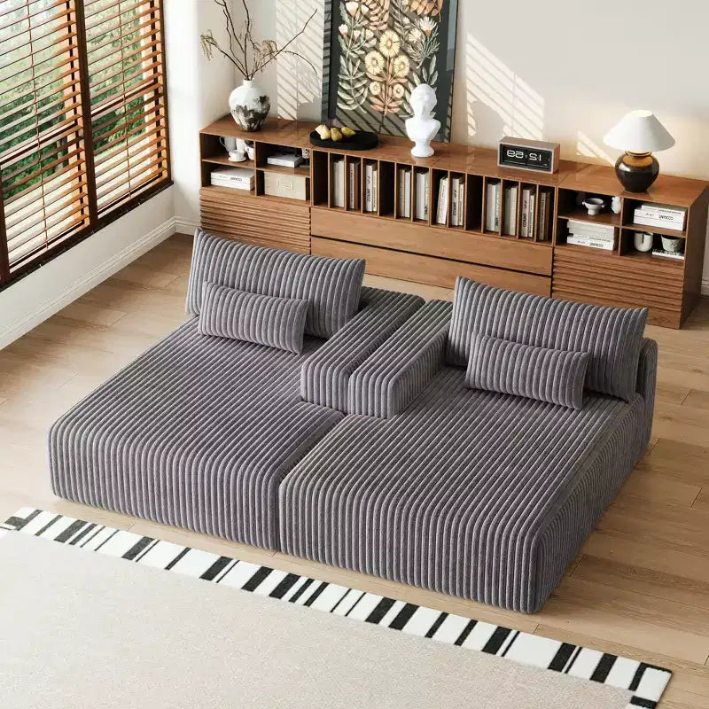 GDFStudio Candy 2 canapés-lits surdimensionnés en velours côtelé de 150 W, chaise longue de 75 D