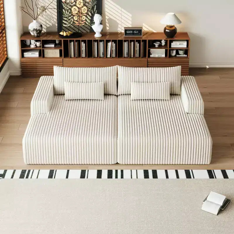 GDFStudio Candy 2 canapés-lits surdimensionnés en velours côtelé de 150 W, chaise longue de 75 D