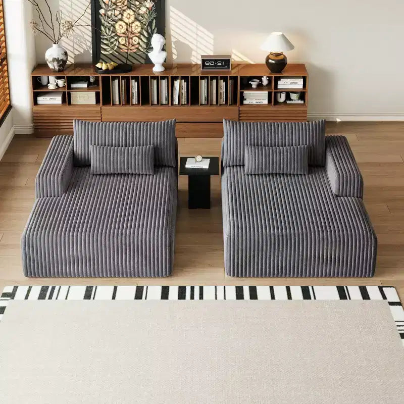 GDFStudio Candy 2 canapés-lits surdimensionnés en velours côtelé de 150 W, chaise longue de 75 D