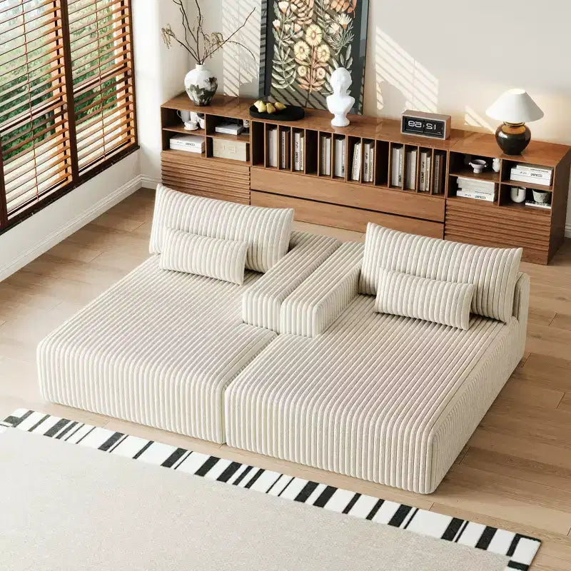 GDFStudio Candy 2 canapés-lits surdimensionnés en velours côtelé de 150 W, chaise longue de 75 D