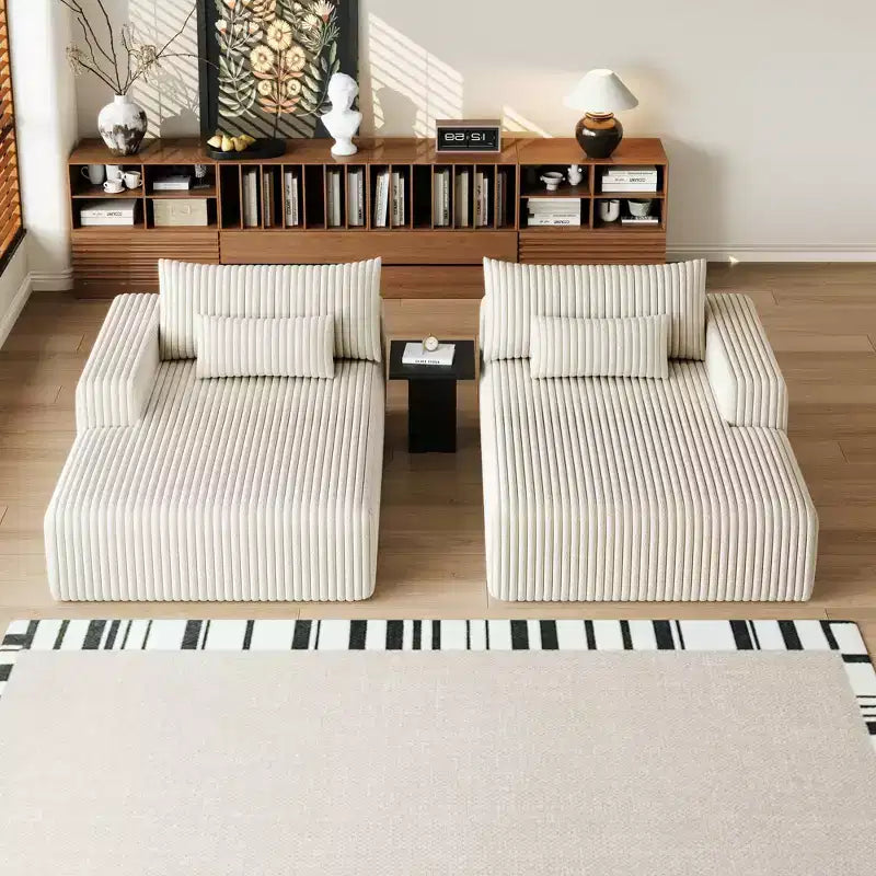 GDFStudio Candy 2 canapés-lits surdimensionnés en velours côtelé de 150 W, chaise longue de 75 D