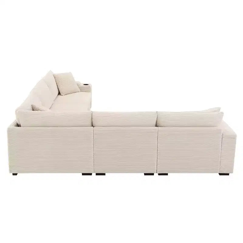 GDFStudio Daniel 106 Canapé d'angle modulable en velours côtelé avec accoudoirs de rangement et porte-gobelets