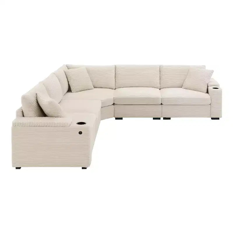 GDFStudio Daniel 106 Canapé d'angle modulable en velours côtelé avec accoudoirs de rangement et porte-gobelets