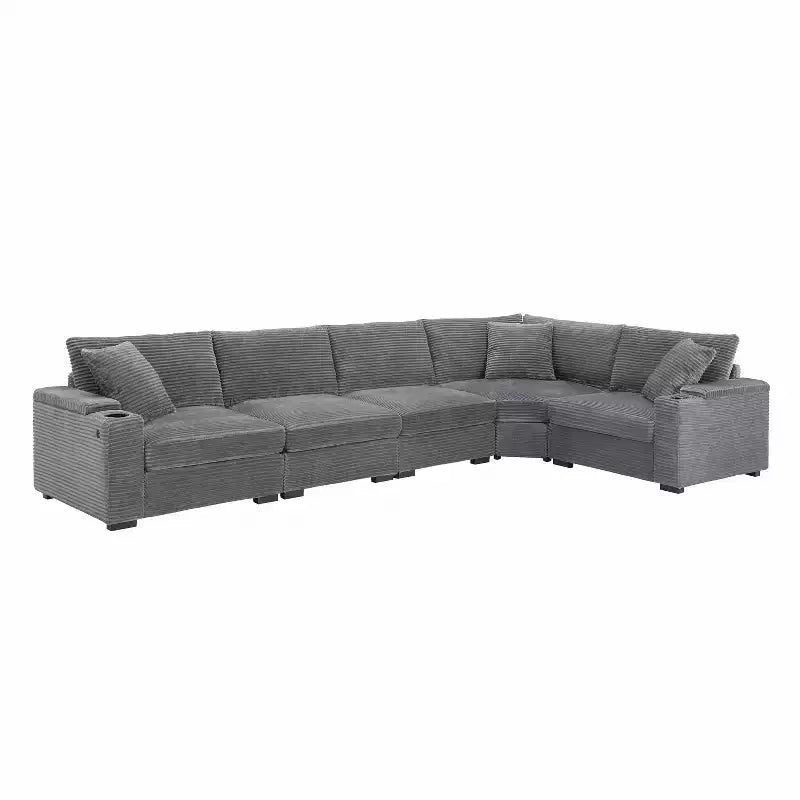 GDFStudio Daniel 106 Canapé d'angle modulable en velours côtelé avec accoudoirs de rangement et porte-gobelets