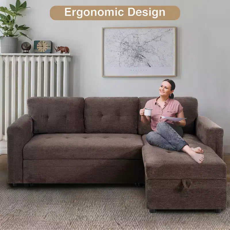 Canapé sectionnel réversible Home Imports Emporium avec chaise longue de rangement et ports USB intégrés pour les salons modernes