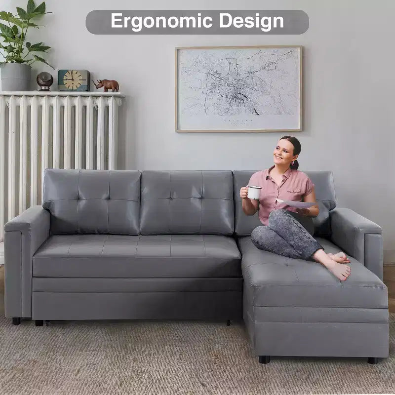 Canapé sectionnel réversible Home Imports Emporium avec chaise longue de rangement et ports USB intégrés pour les salons modernes