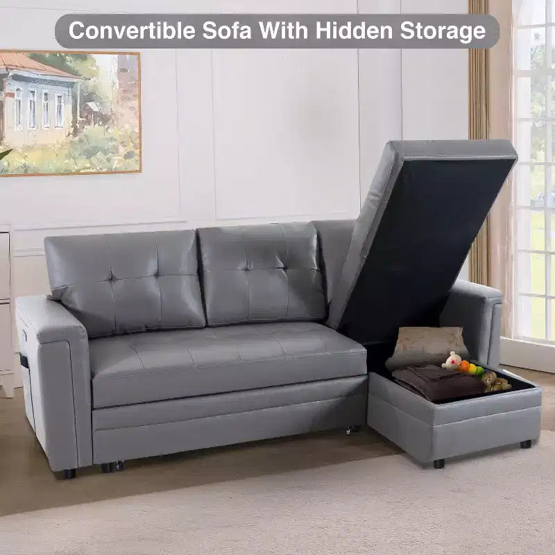 Canapé sectionnel réversible Home Imports Emporium avec chaise longue de rangement et ports USB intégrés pour les salons modernes