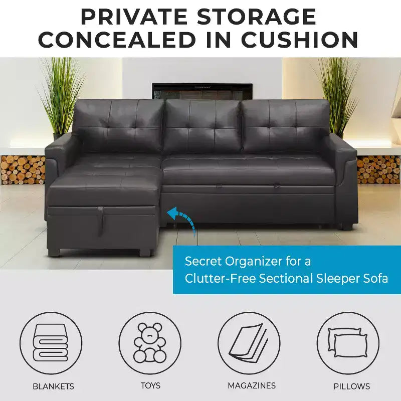 Canapé d'angle réversible Home Imports Emporium avec couchage, canapé convertible avec méridienne de rangement, design peu encombrant pour salons modernes