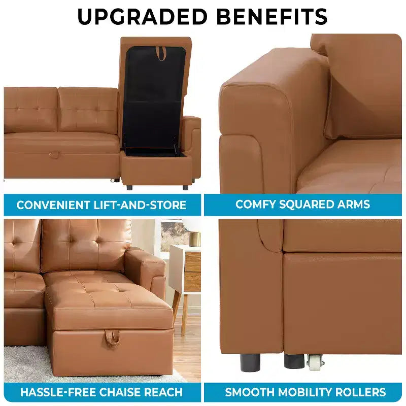 Canapé d'angle réversible Home Imports Emporium avec couchage, canapé convertible avec méridienne de rangement, design peu encombrant pour salons modernes