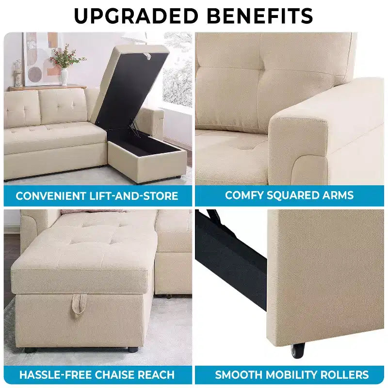 Canapé d'angle réversible Home Imports Emporium avec couchage, canapé convertible avec méridienne de rangement, design peu encombrant pour salons modernes