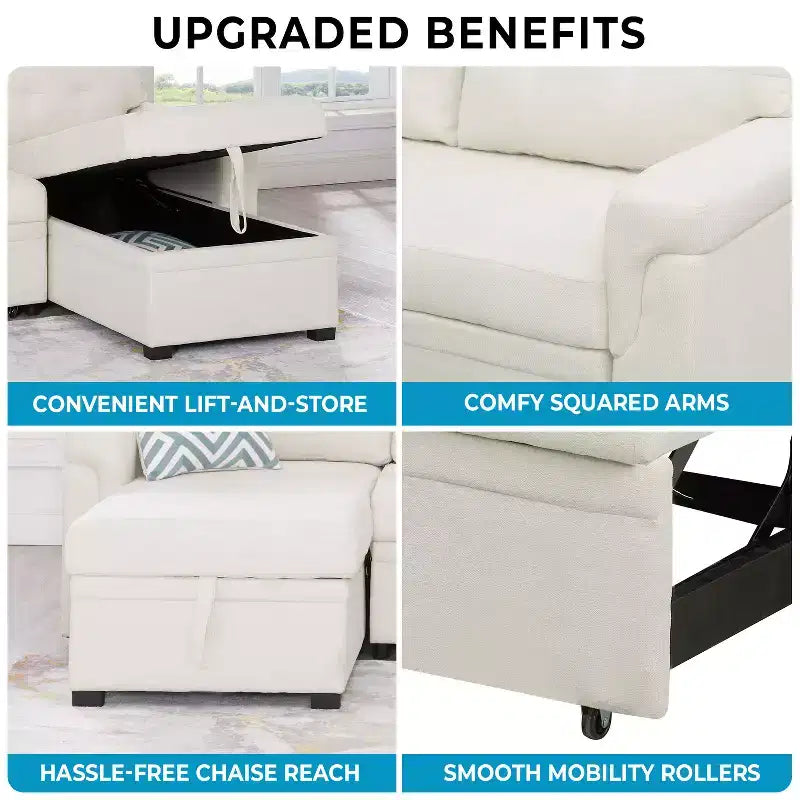 Canapé d'angle réversible Home Imports Emporium avec couchage, canapé convertible avec méridienne de rangement, design peu encombrant pour salons modernes