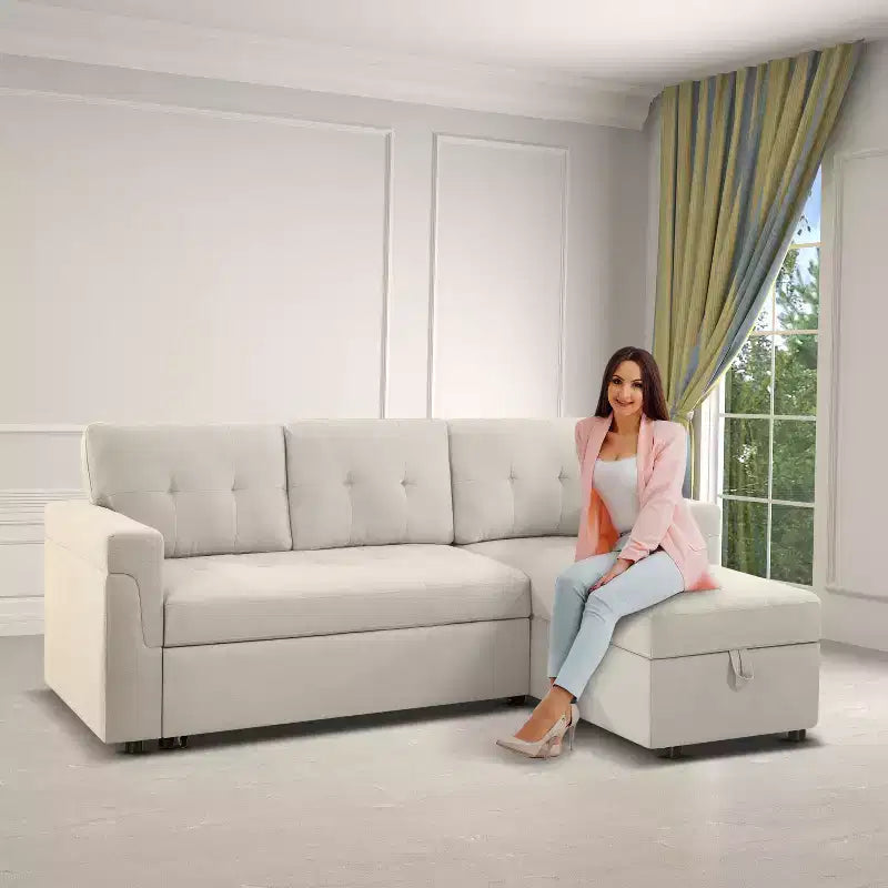 Canapé d'angle réversible Home Imports Emporium avec couchage, canapé convertible avec méridienne de rangement, design peu encombrant pour salons modernes