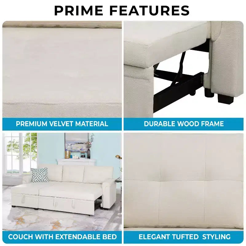 Canapé d'angle réversible Home Imports Emporium avec couchage, canapé convertible avec méridienne de rangement, design peu encombrant pour salons modernes
