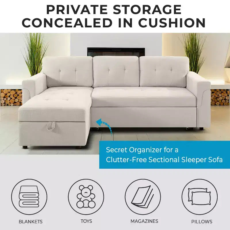 Canapé d'angle réversible Home Imports Emporium avec couchage, canapé convertible avec méridienne de rangement, design peu encombrant pour salons modernes