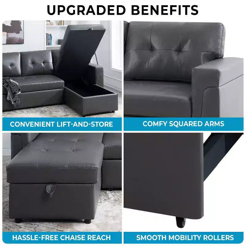 Canapé d'angle réversible Home Imports Emporium avec couchage, canapé convertible avec méridienne de rangement, design peu encombrant pour salons modernes