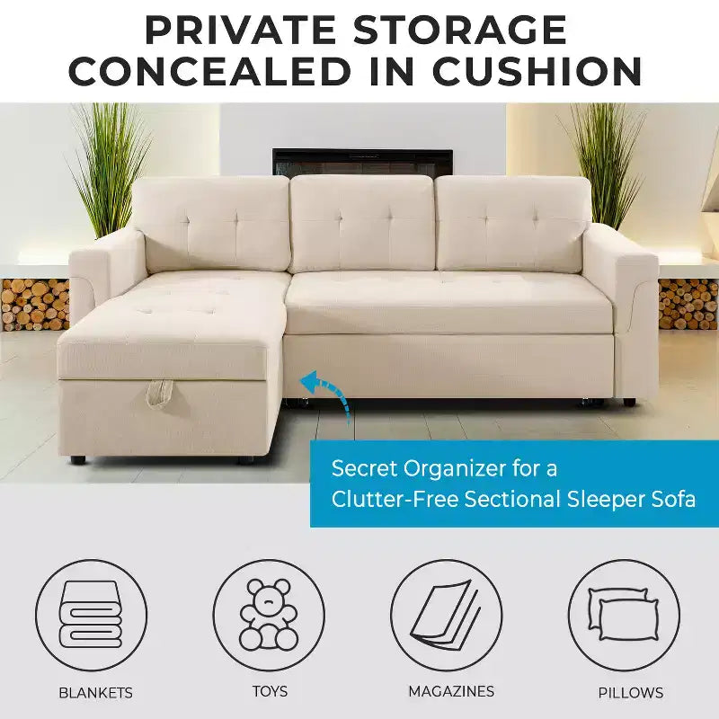 Canapé d'angle réversible Home Imports Emporium avec couchage, canapé convertible avec méridienne de rangement, design peu encombrant pour salons modernes