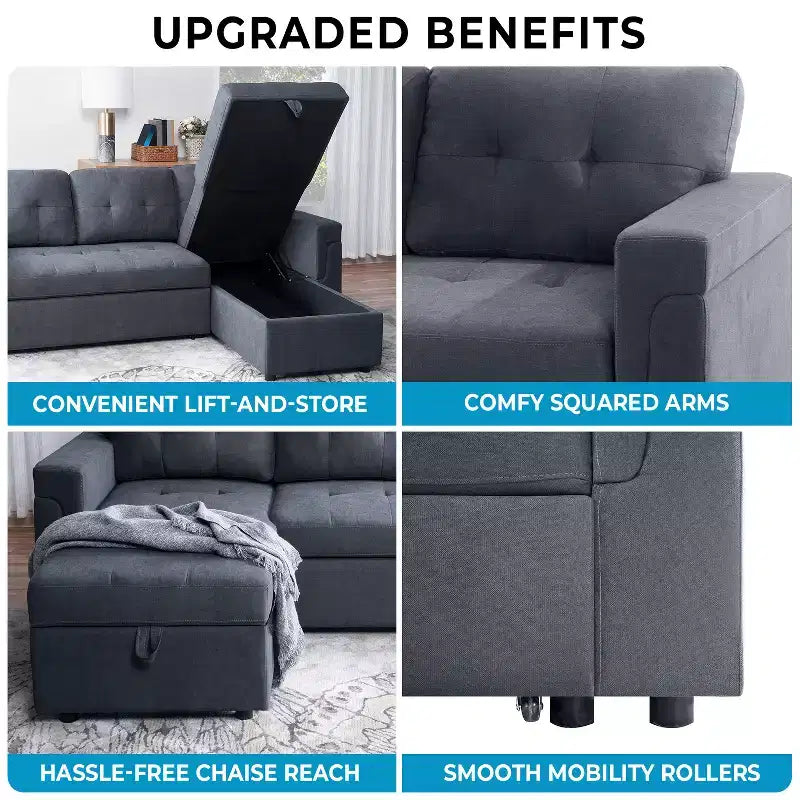 Canapé d'angle réversible Home Imports Emporium avec couchage, canapé convertible avec méridienne de rangement, design peu encombrant pour salons modernes