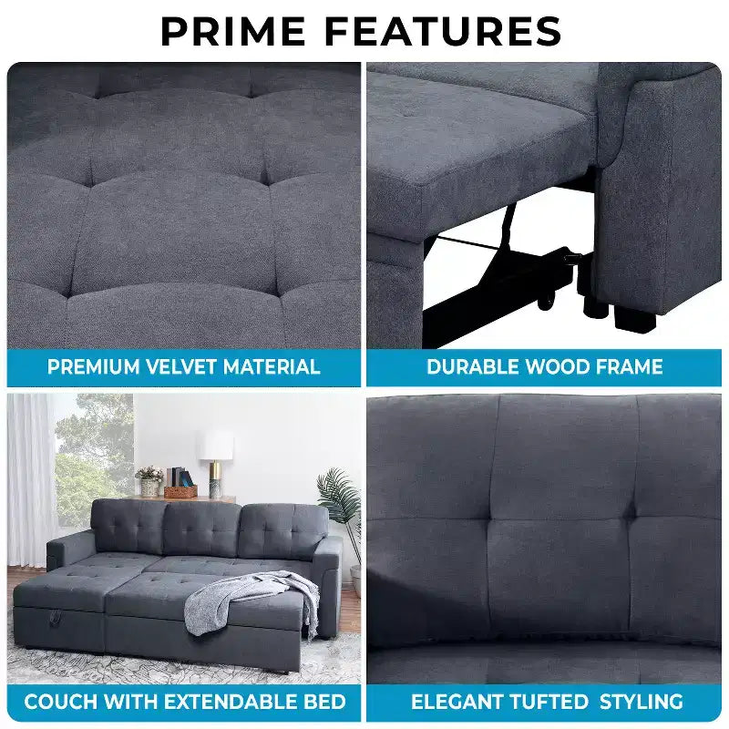 Canapé d'angle réversible Home Imports Emporium avec couchage, canapé convertible avec méridienne de rangement, design peu encombrant pour salons modernes