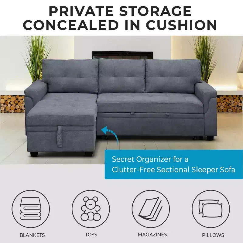 Canapé d'angle réversible Home Imports Emporium avec couchage, canapé convertible avec méridienne de rangement, design peu encombrant pour salons modernes