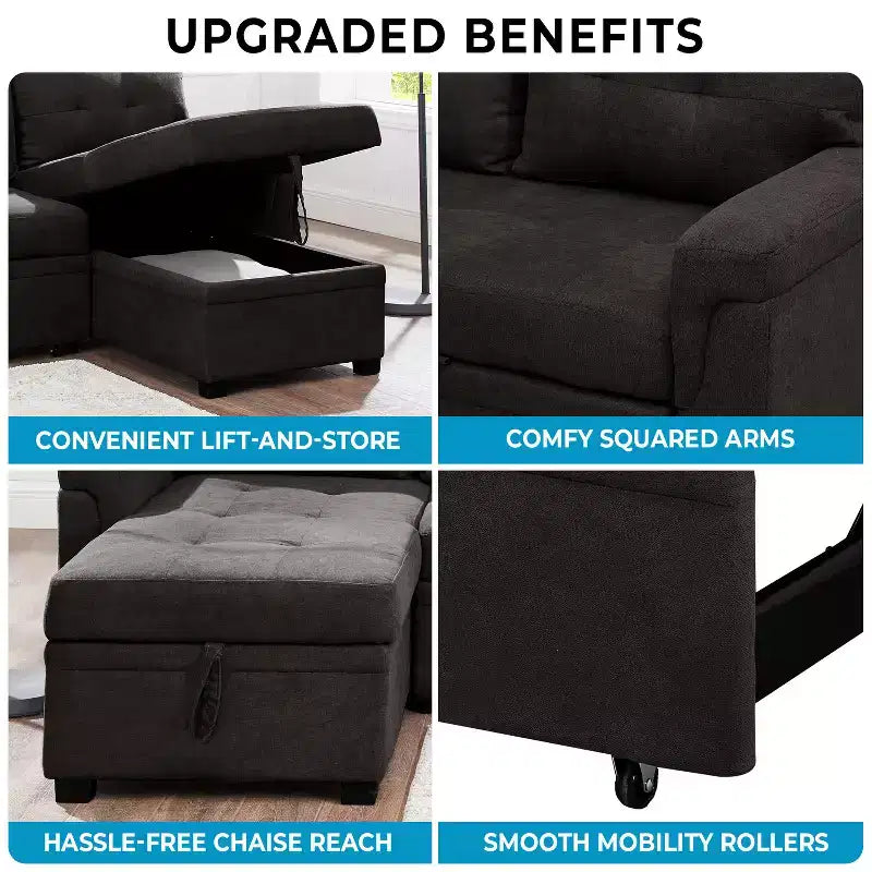Canapé d'angle réversible Home Imports Emporium avec couchage, canapé convertible avec méridienne de rangement, design peu encombrant pour salons modernes