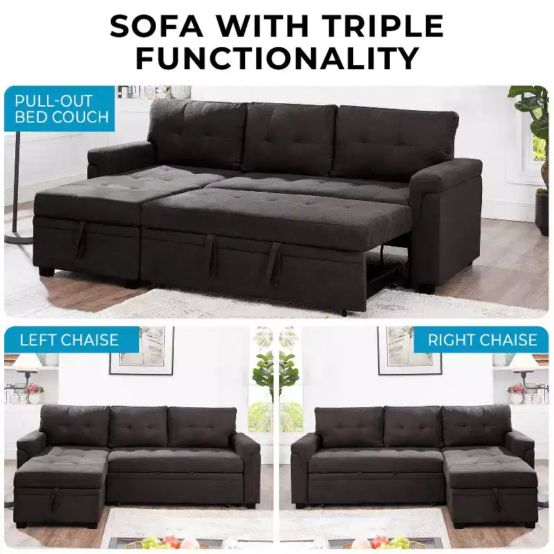 Canapé d'angle réversible Home Imports Emporium avec couchage, canapé convertible avec méridienne de rangement, design peu encombrant pour salons modernes