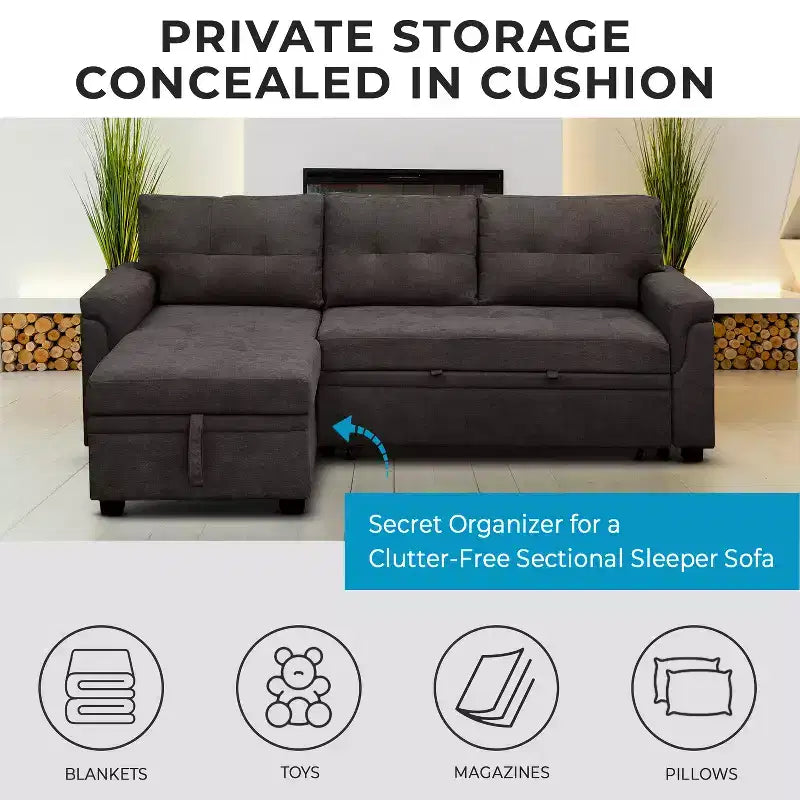 Canapé d'angle réversible Home Imports Emporium avec couchage, canapé convertible avec méridienne de rangement, design peu encombrant pour salons modernes
