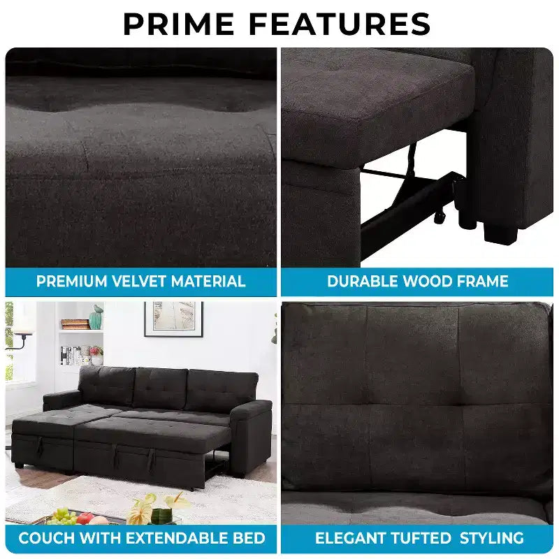 Canapé d'angle réversible Home Imports Emporium avec couchage, canapé convertible avec méridienne de rangement, design peu encombrant pour salons modernes