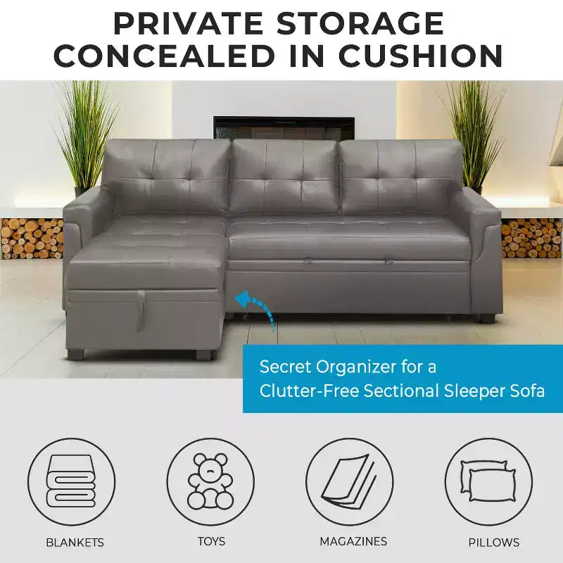 Canapé d'angle réversible Home Imports Emporium avec couchage, canapé convertible avec méridienne de rangement, design peu encombrant pour salons modernes